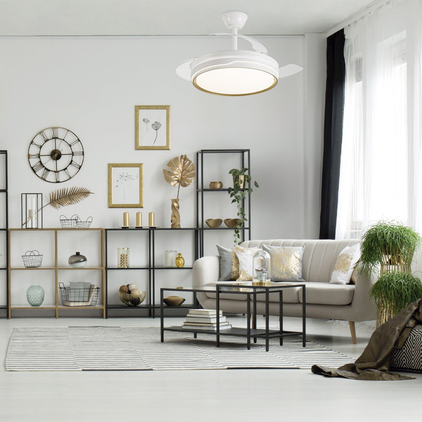Ventilador de techo retráctil con luz AJP Lima LED blanco dorado 3 palas 3000-6500K Ø50cm 50W 16008 — vista 2