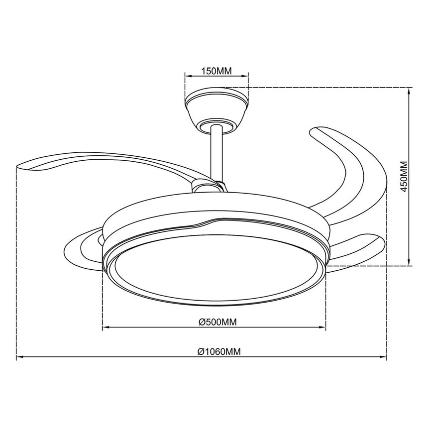 Ventilador de techo retráctil con luz AJP Lima LED blanco dorado 3 palas 3000-6500K Ø50cm 50W 16008 — vista 3