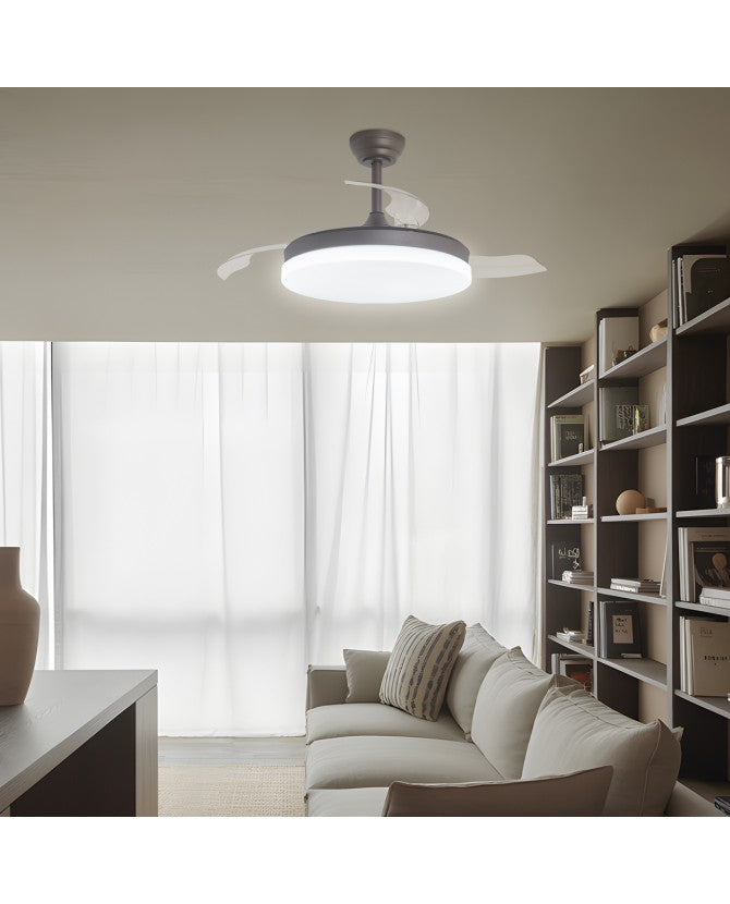 Ventilador de techo retráctil con luz AJP Malta LED café 3 palas 3000-6500K Ø50cm 68W 16006