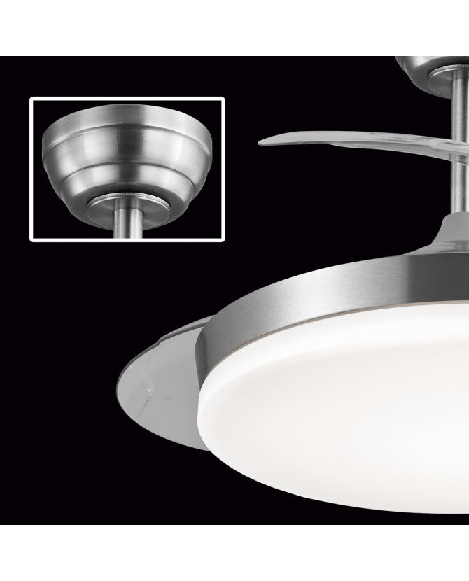 Ventilador de techo retráctil con luz AJP Malta LED níquel satinado 3 palas 3000-6500K Ø50cm 54W 11532