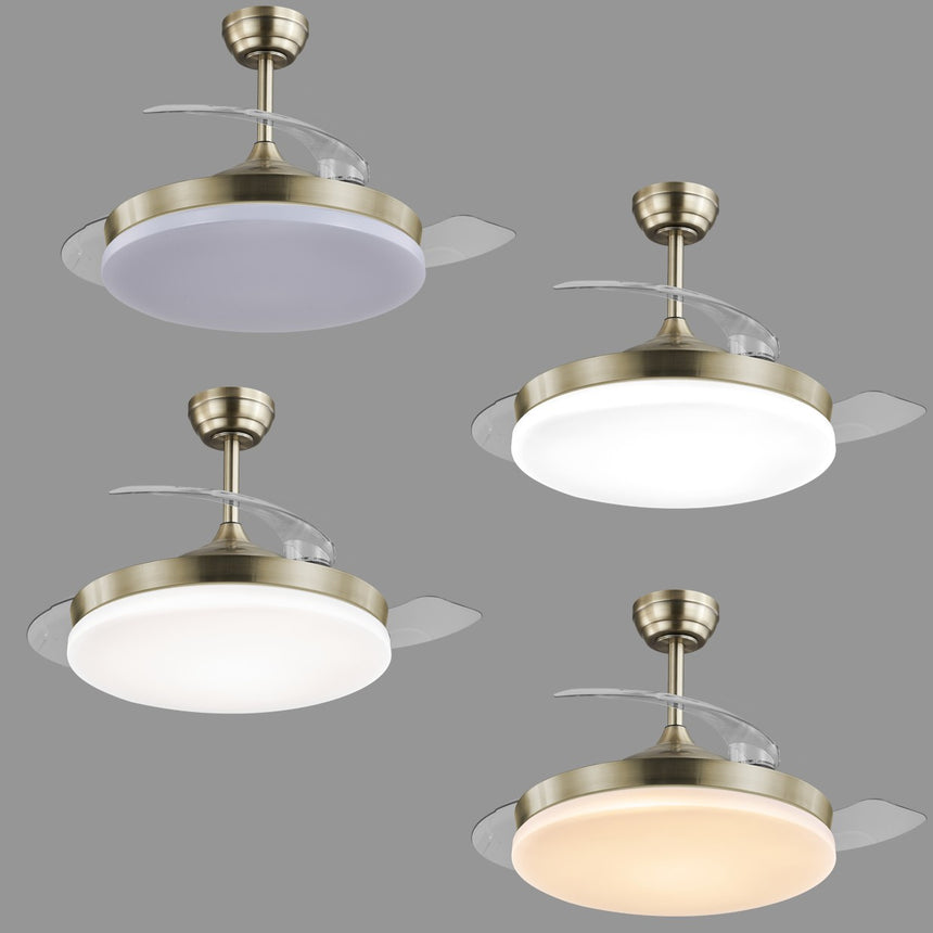 Ventilador de techo retráctil con luz AJP Mini Malta LED cuero 3 palas 3000-6500K Ø40cm 36W 11528 — vista 3