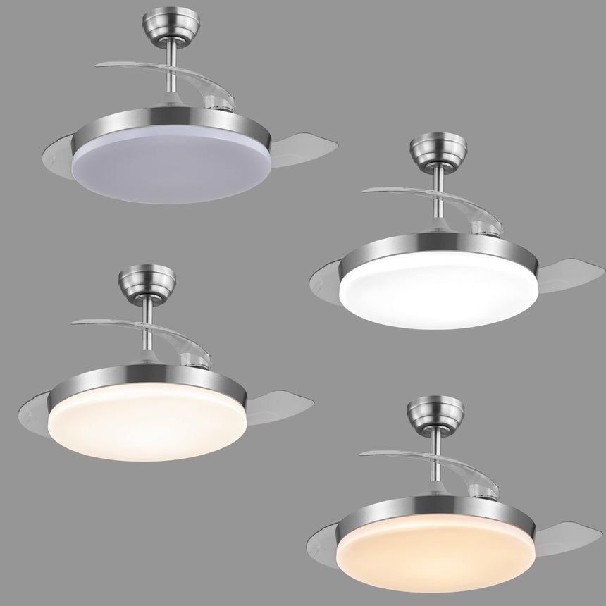 Ventilador de techo retráctil con luz AJP Mini Malta LED níquel satinado 3 palas 3000-6500K Ø40cm 36W 11529 — vista 3