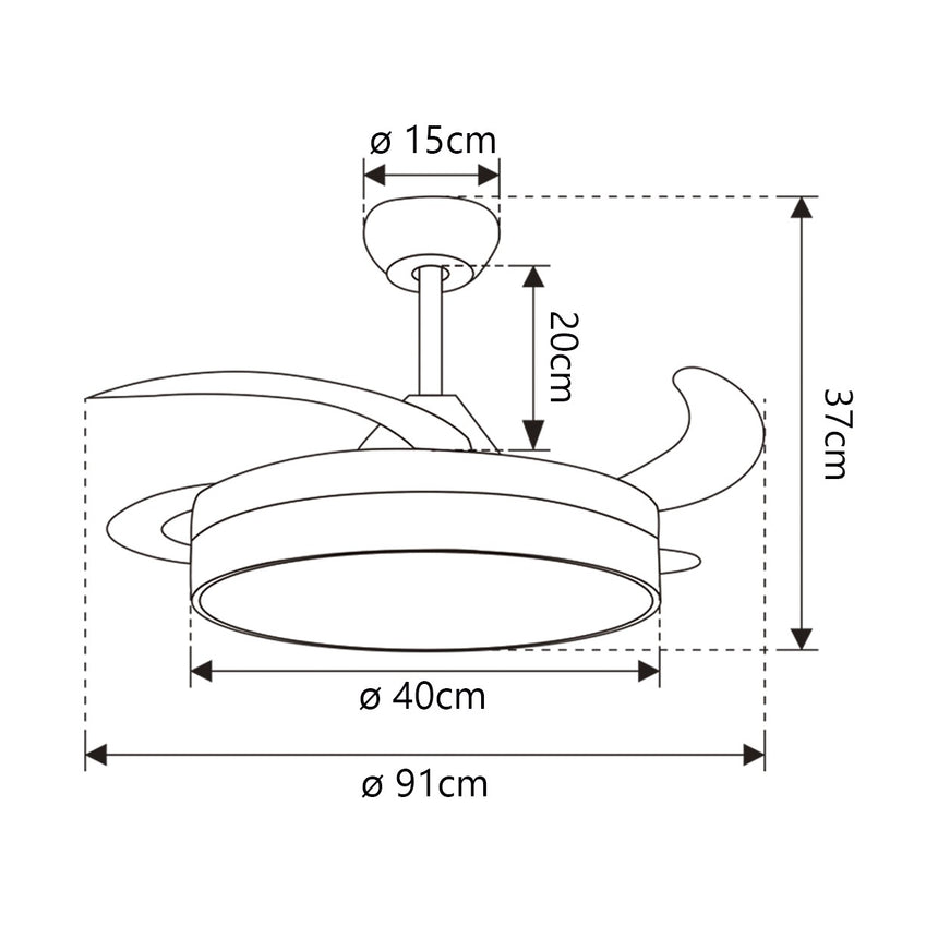 Ventilador de techo retráctil con luz AJP Mini Togo LED negro 3 palas 3000-6500K Ø40cm 48W 16033 — vista 3