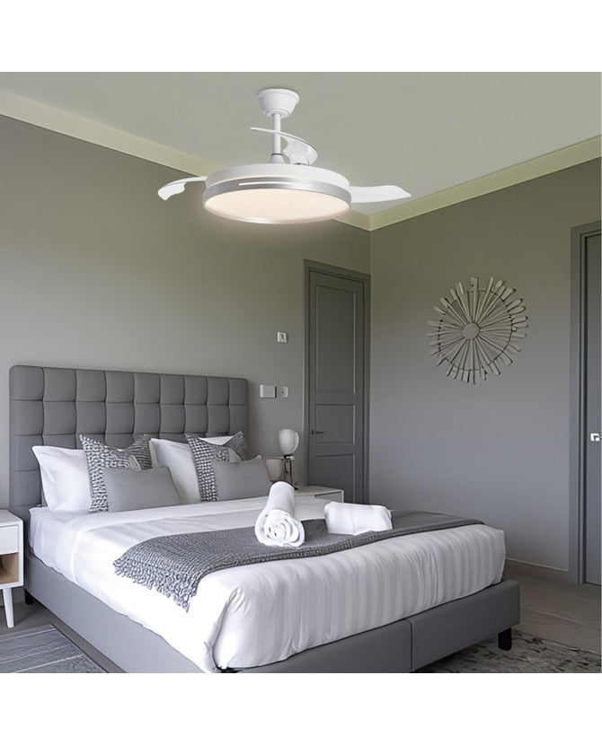 Ventilador de techo retráctil con luz AJP Mini Togo LED plata 3 palas 3000-6500K Ø40cm 48W 11822