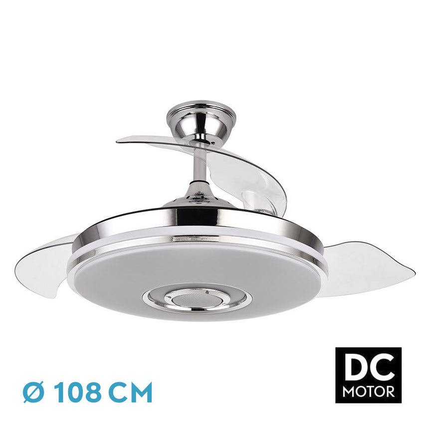 Ventilador de techo retráctil Fabrilamp Noto LED cromo 3 palas motor DC 3000-6000K Ø108cm 72W — vista 1