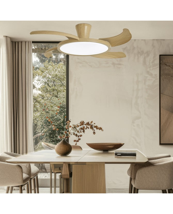 Ventilador de techo retráctil con luz AJP Qatar LED madera 3 palas 3000-6500K Ø50cm 36W 16016
