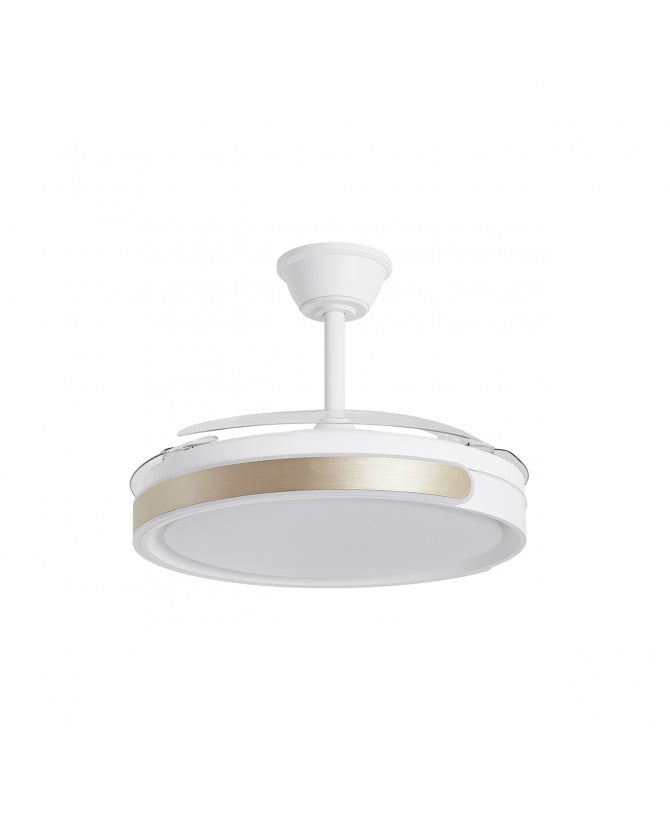 Ventilador de techo retráctil con luz AJP Samaná LED blanco dorado 3 palas 3000-6500K Ø50cm 68W 16014