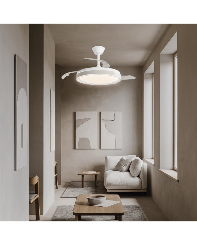 Ventilador de techo retráctil con luz AJP Samaná LED beige 3 palas 3000-6500K Ø50cm 68W 16013