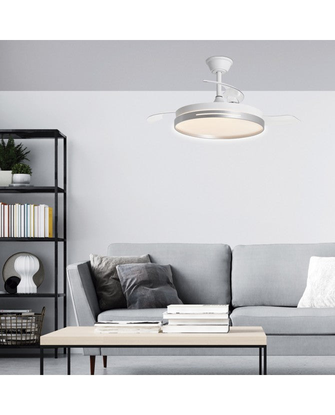 Ventilador de techo retráctil con luz AJP Togo LED plata 3 palas 3000-6500K Ø50cm 68W 11816