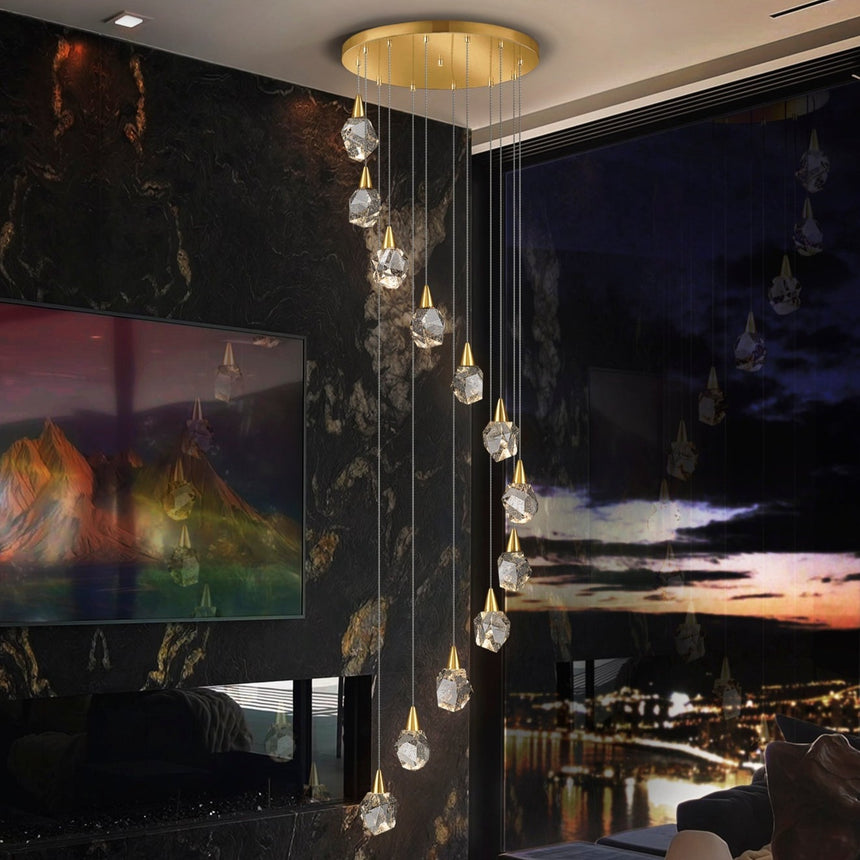 Schuller Aquaria Lámpara de techo colgante grande 5m altura 12 luces oro mate 157322