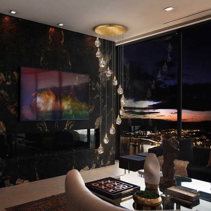 Schuller Aquaria Lámpara de techo colgante grande 5m altura 12 luces oro mate 157322