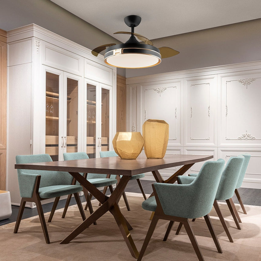 Schuller Heron Ventilador negro oro dimable 175197D