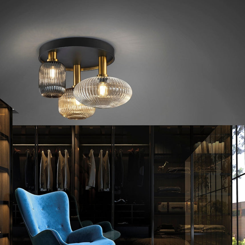 Schuller Norma Plafón 3 luces negro y latón 225342