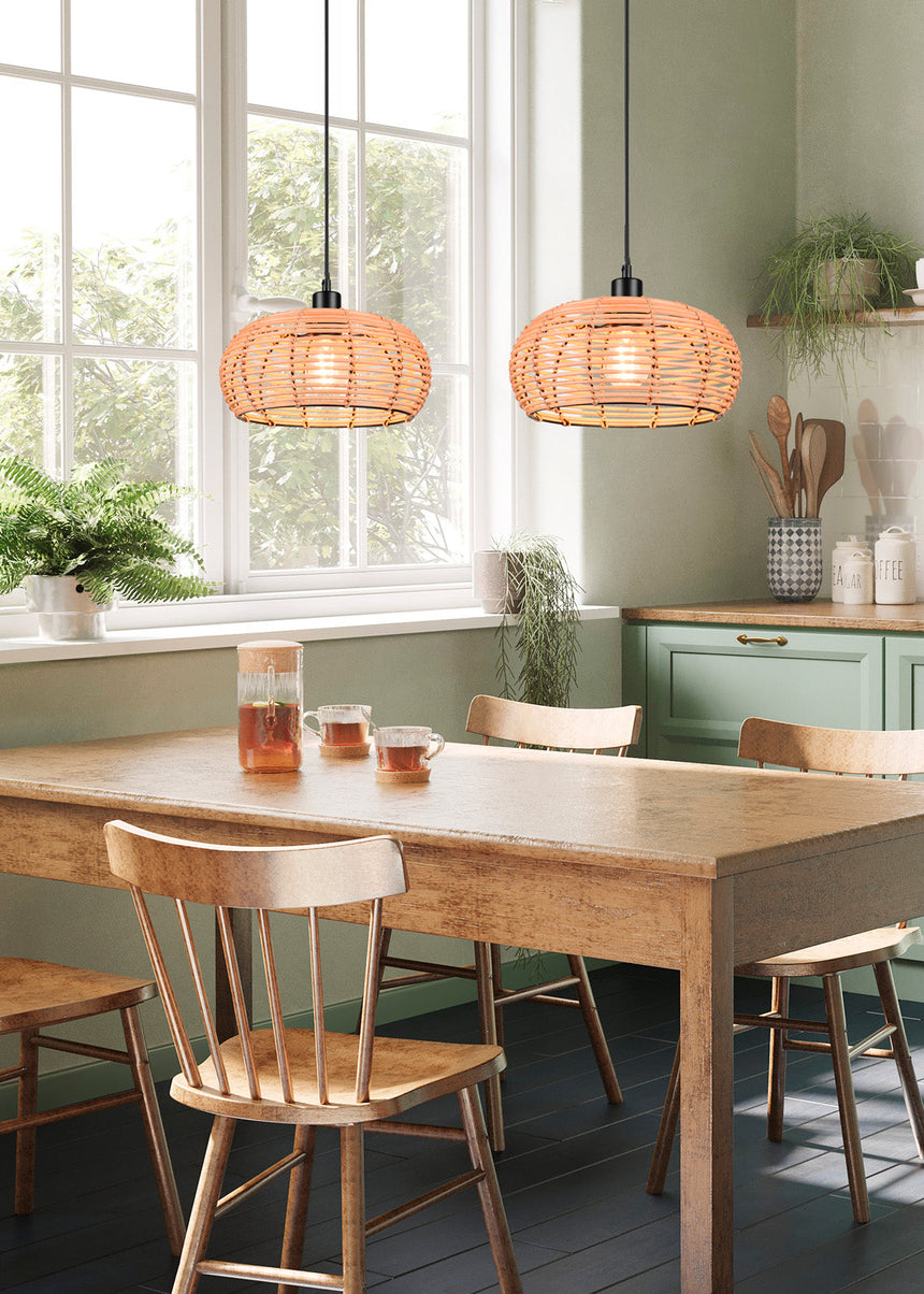 Trio Inga Hanging Ceiling Lamp Rattan Mesh Natural Finish 312200136