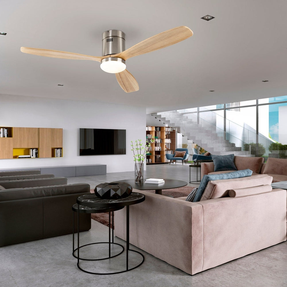 Schuller Siroco Nickel and dimmable wood fan 329521D