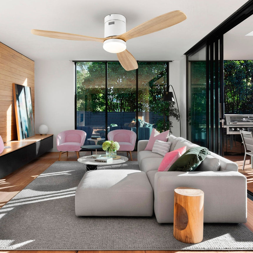 Schuller Siroco Dimmable White and Wood Fan 329576D