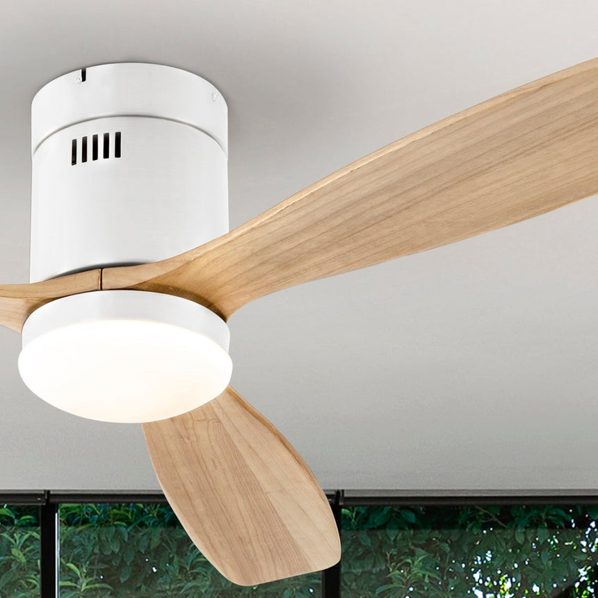 Schuller Siroco Dimmable White and Wood Fan 329576D