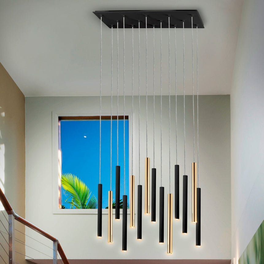 Schuller Varas Large Gold/Black 14-Light Dimmable Pendant Ceiling Light 373425GD