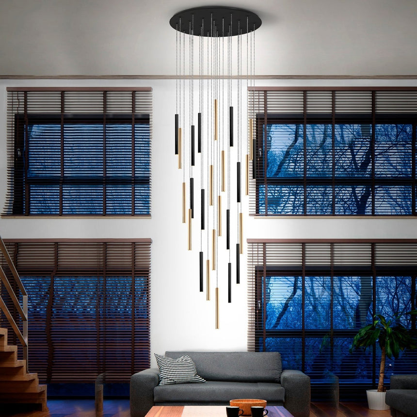 Schuller Varas Lámpara de techo colgante grande LED regulable 25 luces oro y negro 373968D