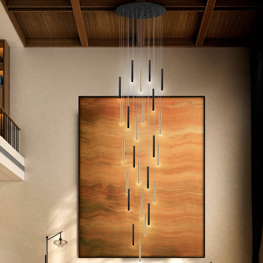 Schuller Varas Lámpara de techo colgante grande 5m LED regulable 25 luces oro/negro 373968GD