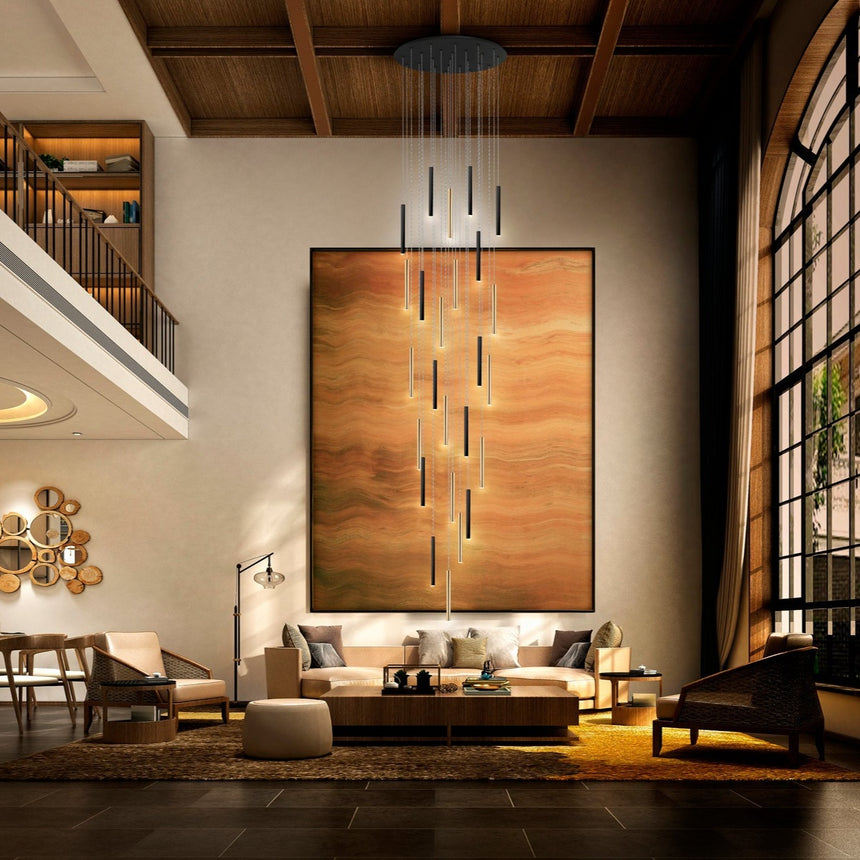 Schuller Varas Lámpara de techo colgante grande 5m LED regulable 25 luces oro/negro 373968GD