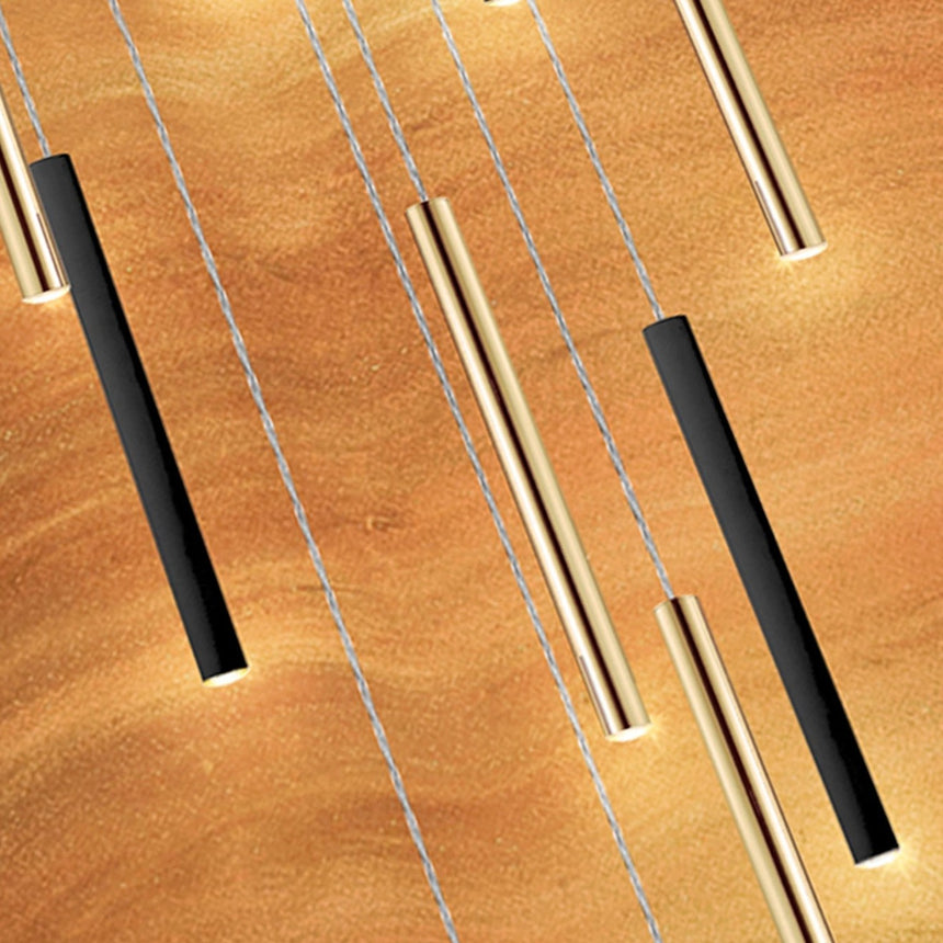 Schuller Varas Lámpara de techo colgante grande 5m LED regulable 25 luces oro/negro 373968GD