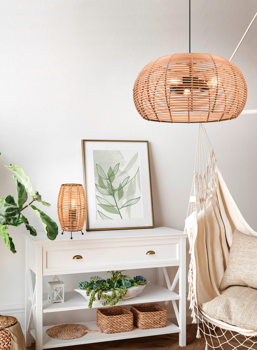 Trio Inga Rattan mesh table lamp natural finish 512200136
