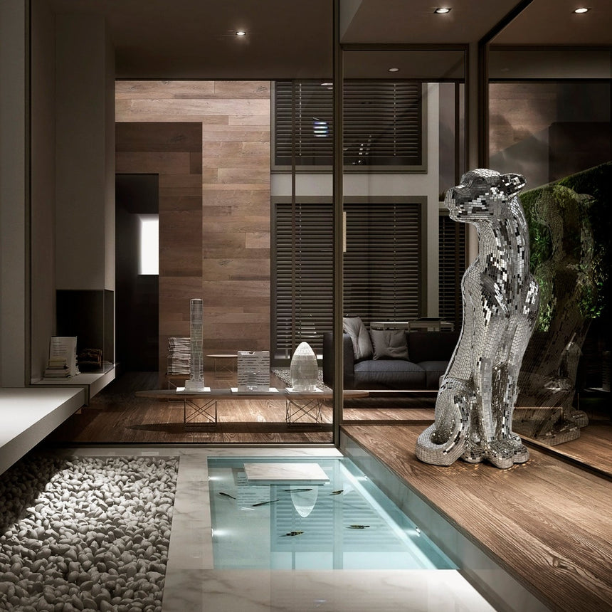 Schuller Figura Baguira leopardo plata espejo 150cm vibra vidrio 523306