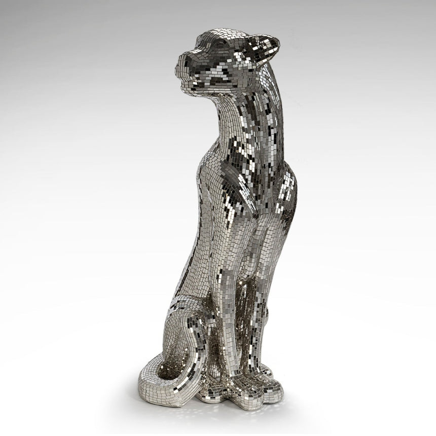 Schuller Figura Baguira leopardo plata espejo 150cm vibra vidrio 523306