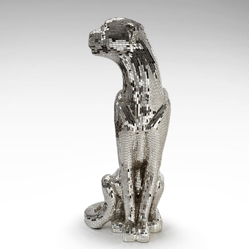 Schuller Figura Baguira leopardo plata espejo 150cm vibra vidrio 523306