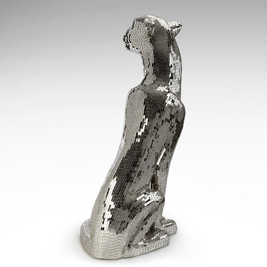 Schuller Figura Baguira leopardo plata espejo 150cm vibra vidrio 523306