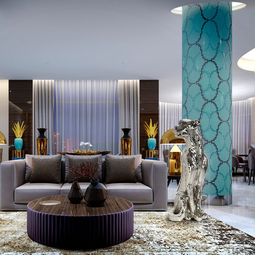 Schuller Figura Baguira leopardo plata espejo 150cm vibra vidrio 523306