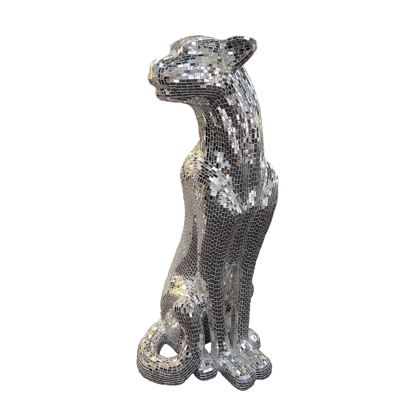 Schuller Figura Baguira leopardo plata espejo 150cm vibra vidrio 523306