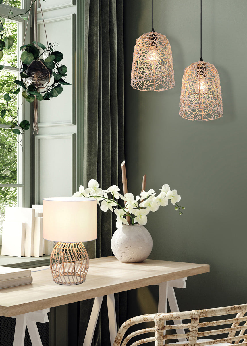 Trio Lovis Hanging Ceiling Lamp Rattan Mesh Natural Finish R31141036