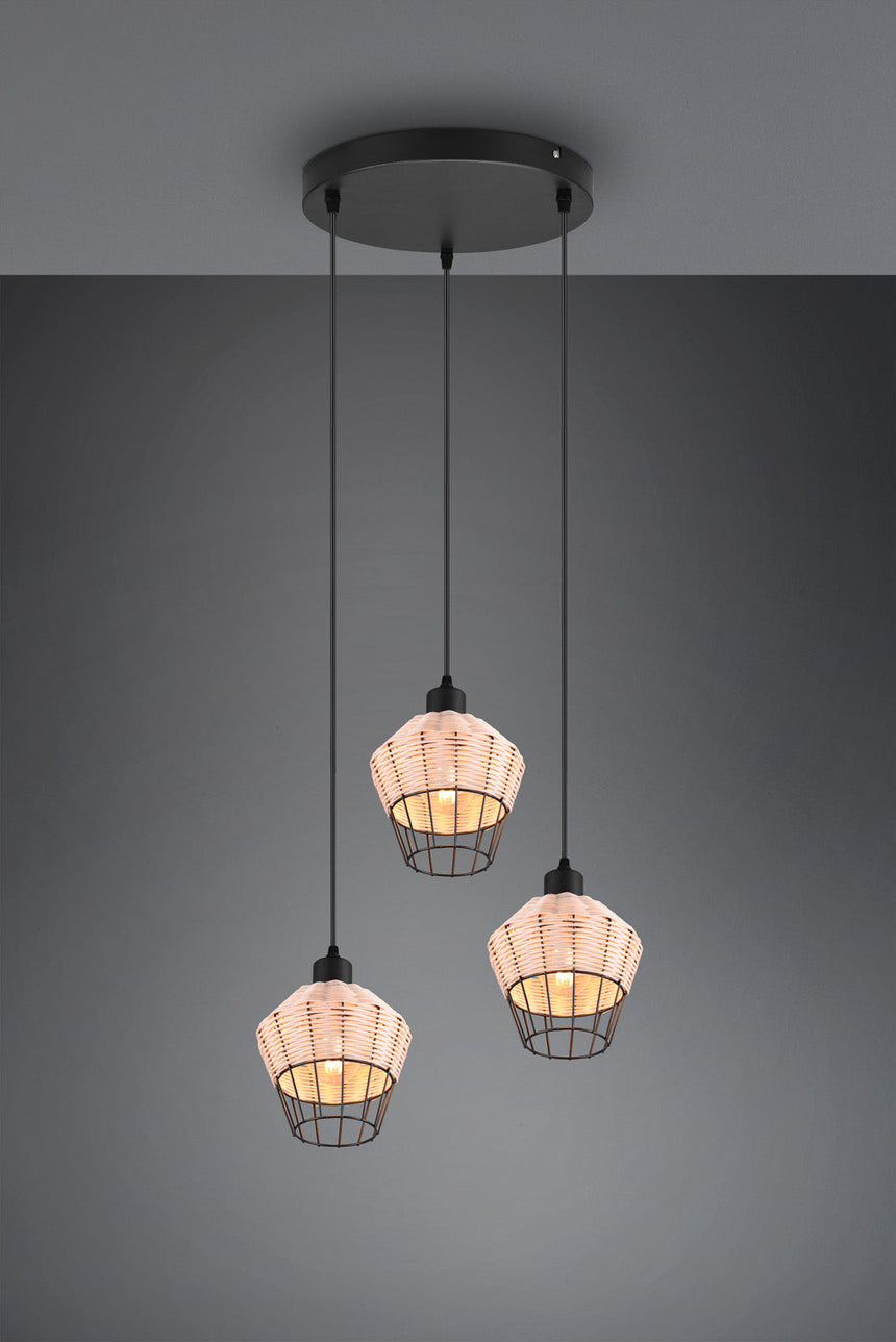 Trio Borka Lámpara de techo colgante malla de rattan acabado natural R31263336