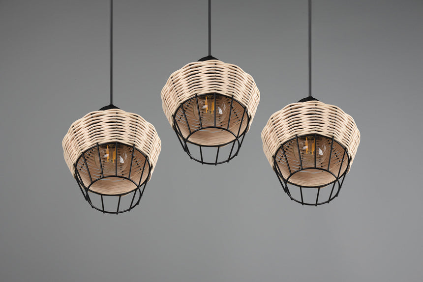 Trio Borka Lámpara de techo colgante malla de rattan acabado natural R31263336
