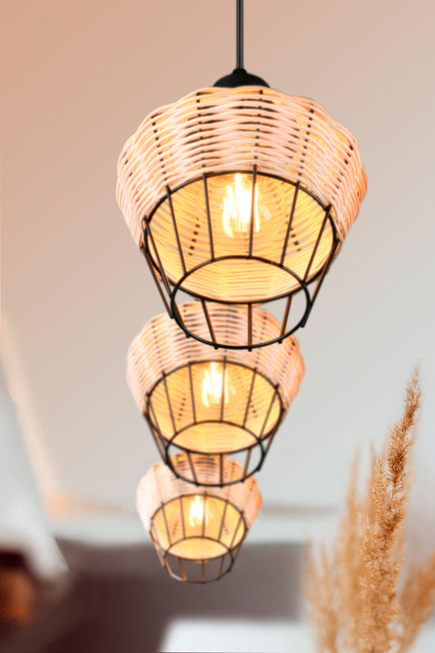 Trio Borka Lámpara de techo colgante malla de rattan acabado natural R31263336