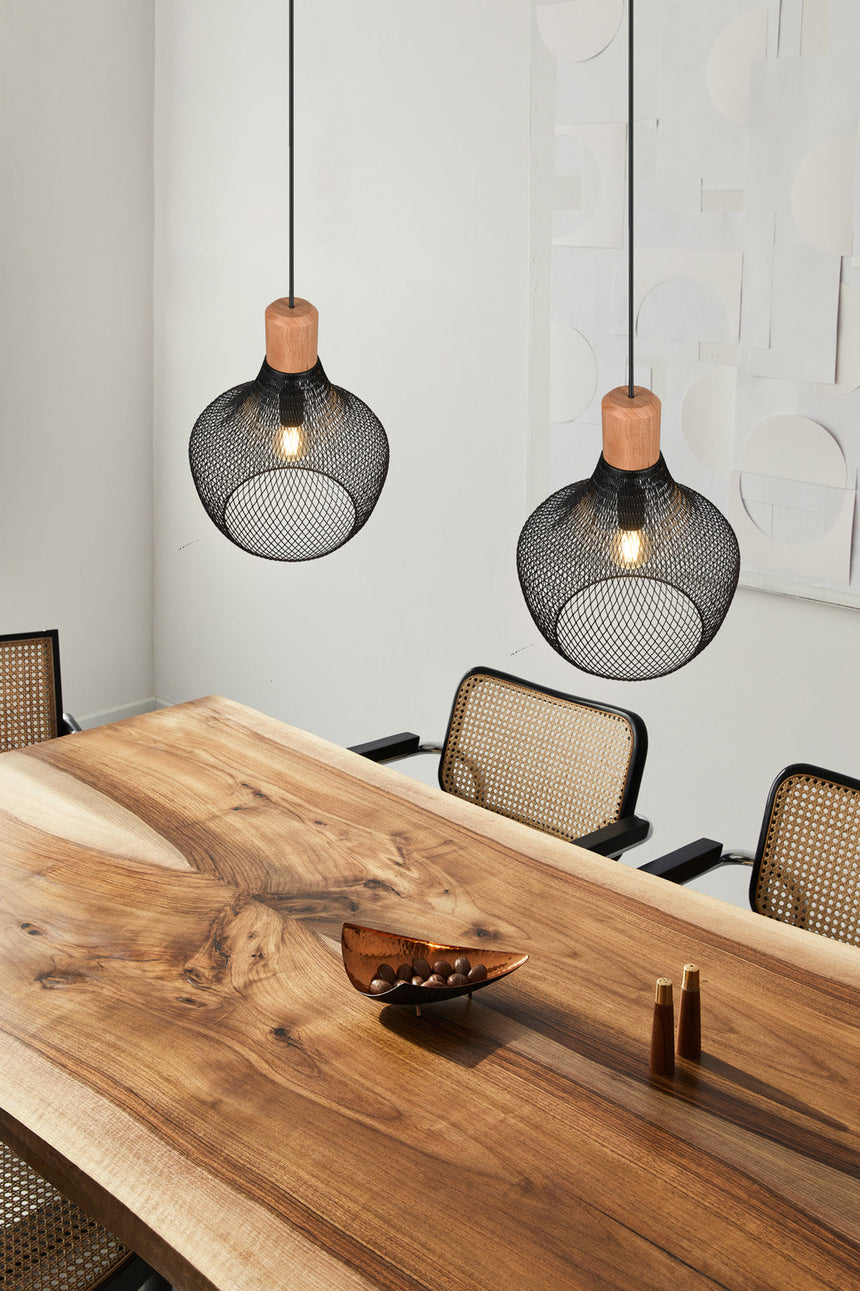 Trio Valeria Lámpara colgante metal estera negra R31281932