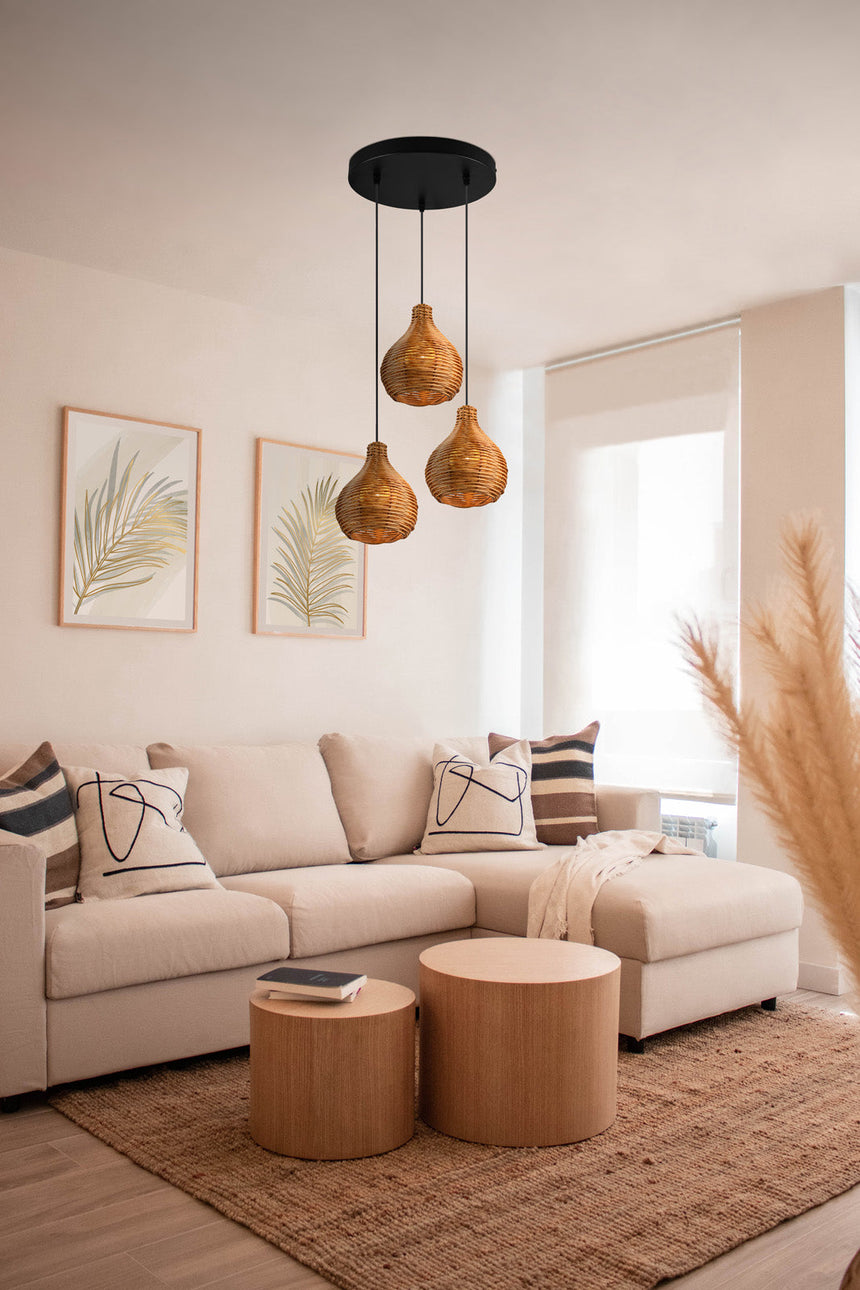 Trio Sprout Rattan Mesh Pendant Light, Natural Finish R31293336