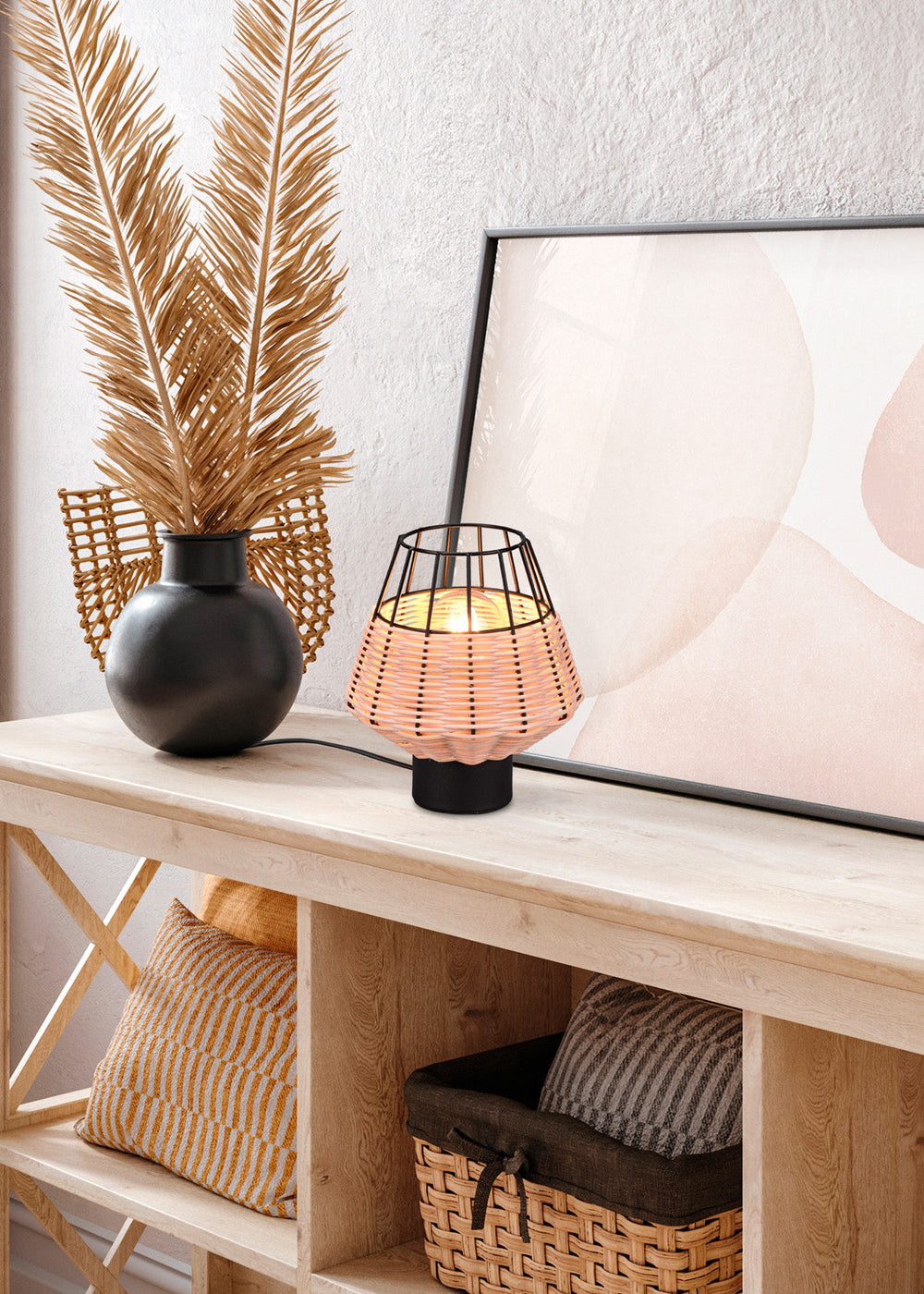 Trio Borka Rattan mesh table lamp natural finish R51261036