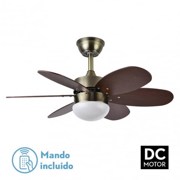 Fabrilamp Alves Dc Fan 2xe27 Leather 6 Blades Rev. Cherry/walnut 41x85d W/ Remote And Timer 175791636