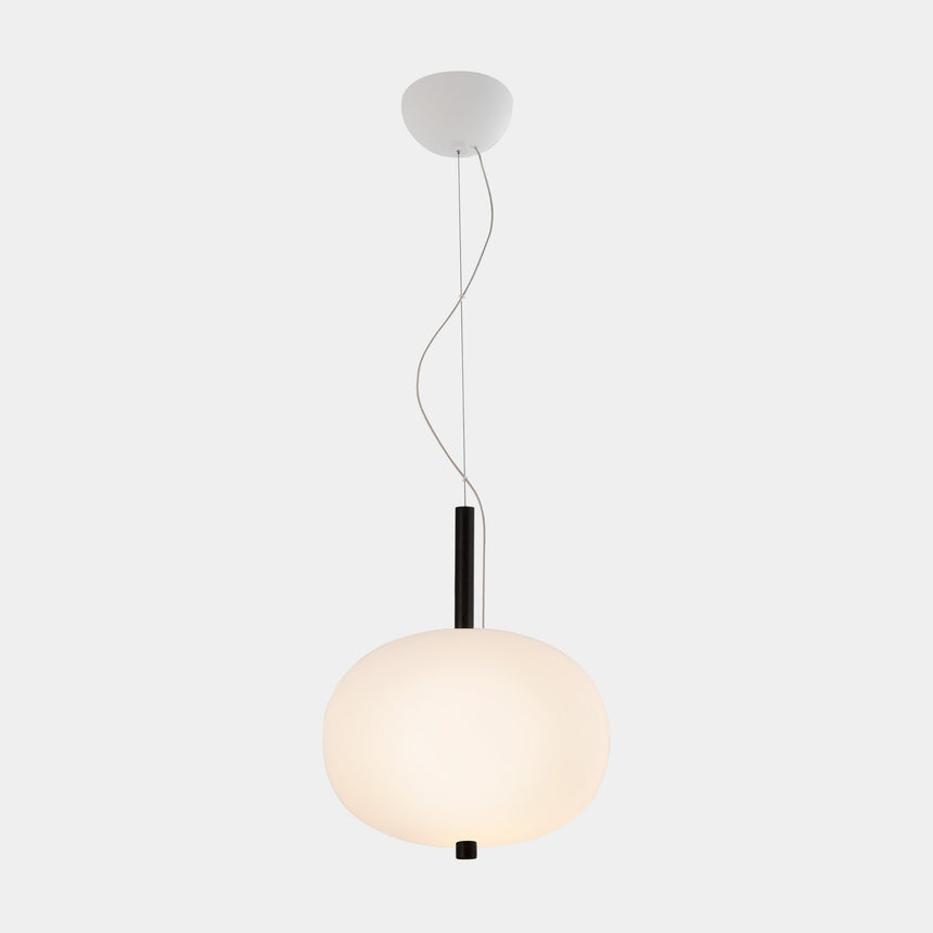 LedsC4 Ilargi Lámpara de techo colgante bola LED madera oscura y opal Ø320 00-6011-92-F9