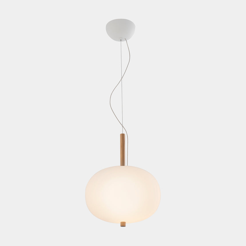 LedsC4 Ilargi Lámpara de techo colgante bolas LED madera clara y opal Ø320 00-6011-93-F9