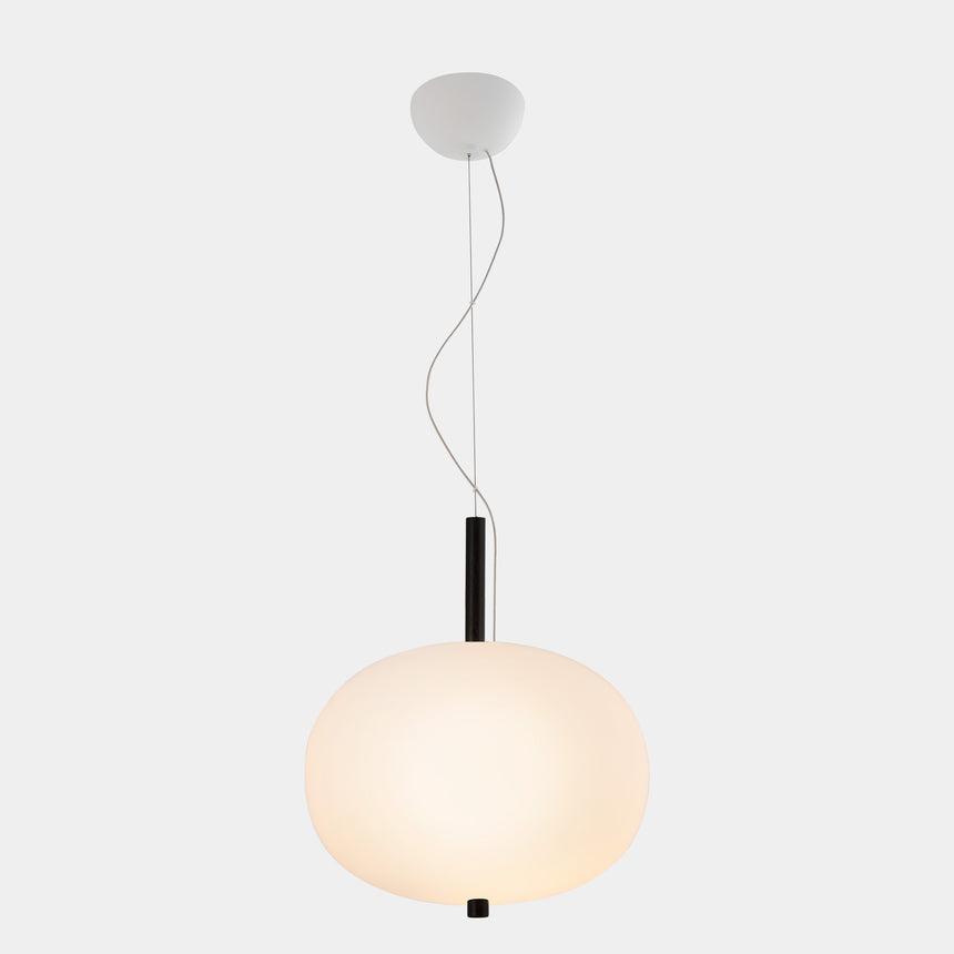LedsC4 Ilargi Lámpara de techo colgante bola LED madera oscura y opal Ø395 00-6012-92-F9