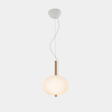 LedsC4 Ilargi Lámpara de techo colgante bola LED madera clara y opal Ø230 LED 00-6454-93-F9