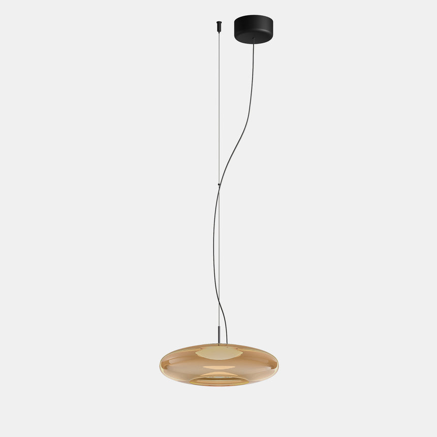 LedsC4 Pendant Ceiling Lamp Plat Surface LED Switch Amber 00-8404-05-15