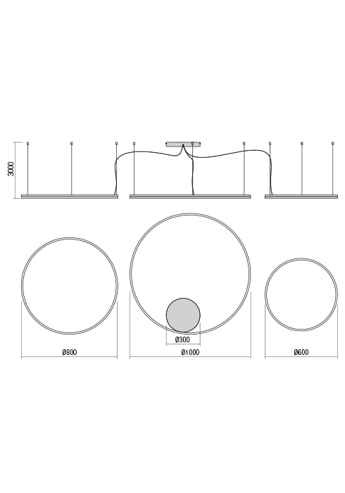 Lampara de techo colgante Redo Orbit aros 3000K 100-80-60cm - vista alternativa