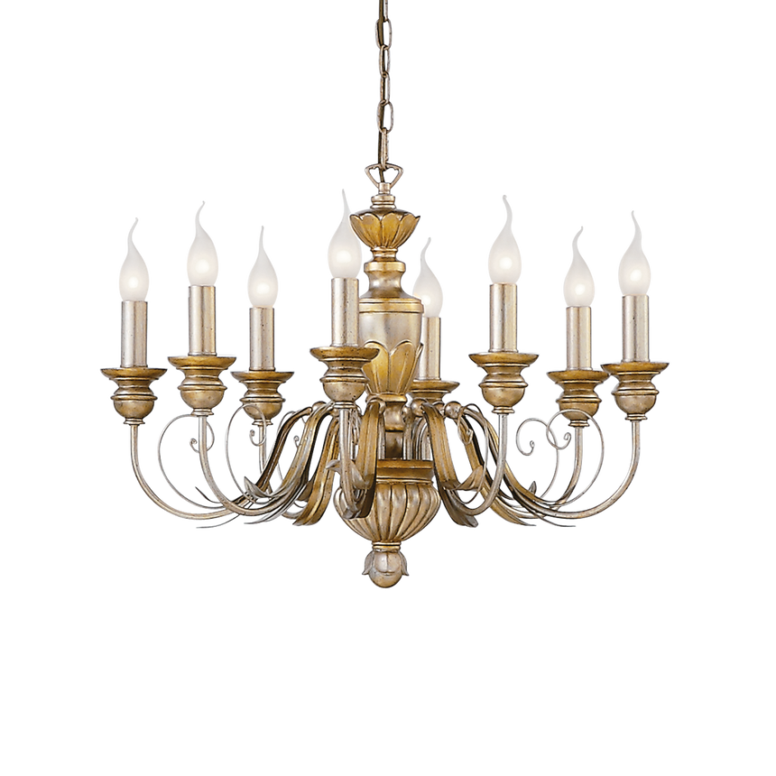 Lámpara colgante Ideal Lux Firenze 8 luces Ø64cm E14 dorado — ref. 020839 (1)