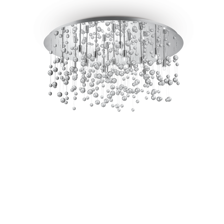 Plafón de techo Ideal Lux Neve cromo cristal 15 luces 600W Ø80cm 030784