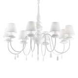 Lámpara colgante Ideal Lux Blanche blanco cristal y tela 8 luces 320W Ø92cm 035574